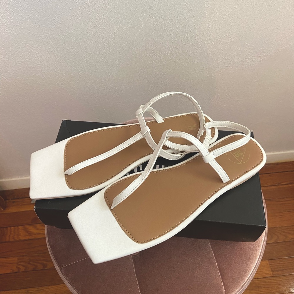 SOLD Missguided White Square Toe T Bar Sandals